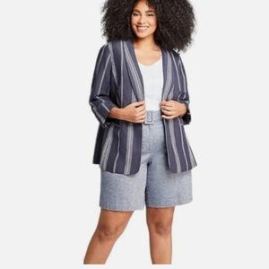 Lane Bryant The Bryant Blazer Linen Navy Blue Striped Jacket Womens Size 28 NWT